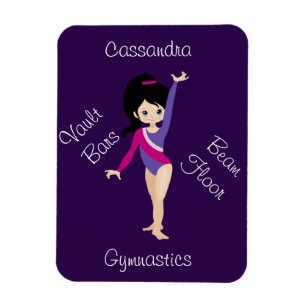 Gymnastics Black Hair, Blue Eyes, Purple Leotard   Magnet