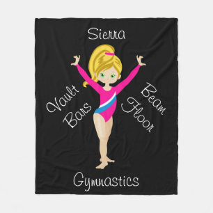 Gymnastics Blonde, Green Eyes, Pink Leotard Fleece Blanket