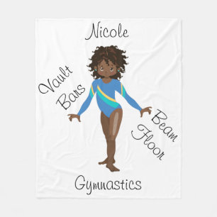 Gymnastics Brunette, Brown Eyes, Blue Leotard Fleece Blanket