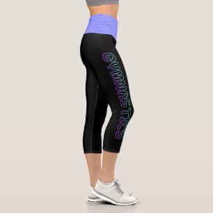 Gymnastics Bubble Font with Purple Waistband Capri Leggings