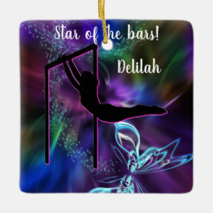 Gymnastics Butterfly Star of the Bars Personalized Ceramic Ornament
