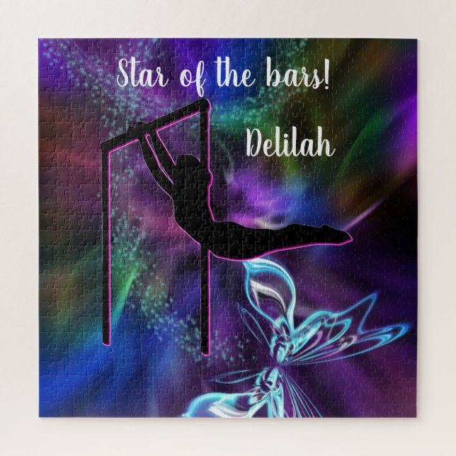 Gymnastics Butterfly Star of the Bars Personalized Jigsaw Puzzle (Vertical)