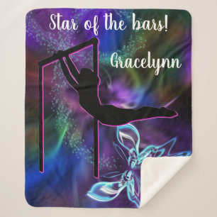 Gymnastics Butterfly Star of the Bars Personalized Sherpa Blanket