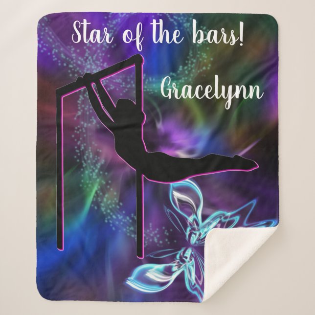 Gymnastics Butterfly Star of the Bars Personalized Sherpa Blanket (Front)