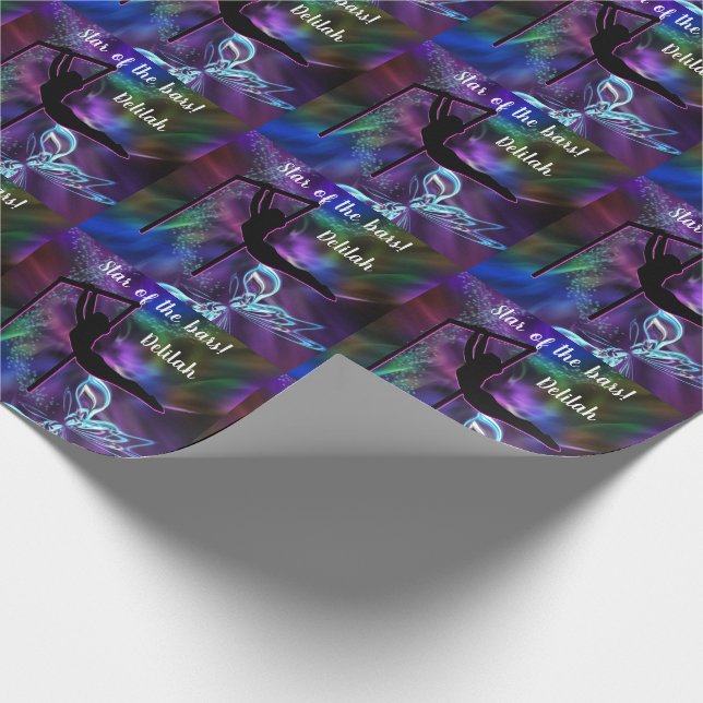 Gymnastics Butterfly Star of the Bars Personalized Wrapping Paper (Corner)