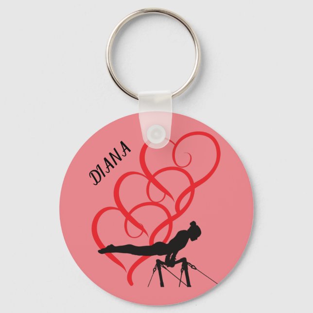 Gymnastics button keychain.  Personalized name. Keychain (Front)