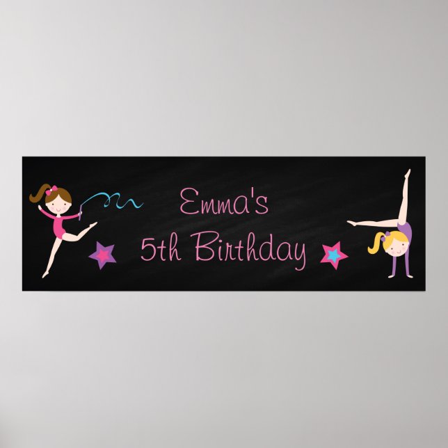 Gymnastics Chalkboard Personalized Birthday Banner Poster (Front)