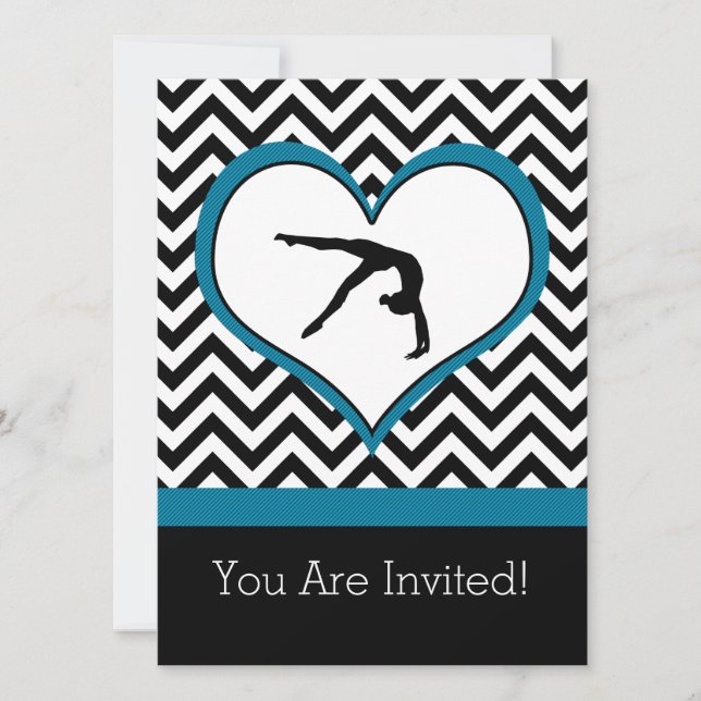 Gymnastics Chevron Heart Personal Party Invitation (Front)