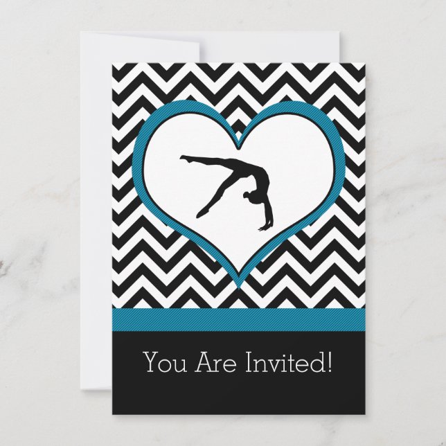 Gymnastics Chevron Heart Personal Party Invitation (Front)