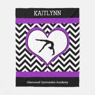 Gymnastics Chevron Heart with Monogram With Purple Fleece Blanket