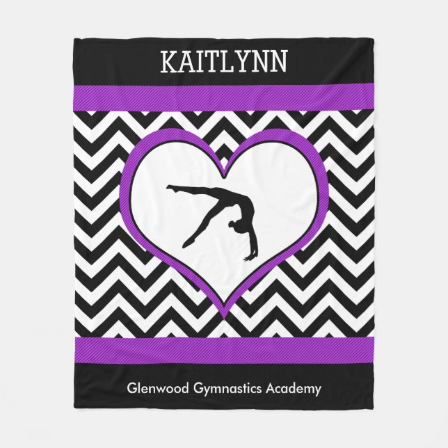 Gymnastics Chevron Heart with Monogram With Purple Fleece Blanket (Front)