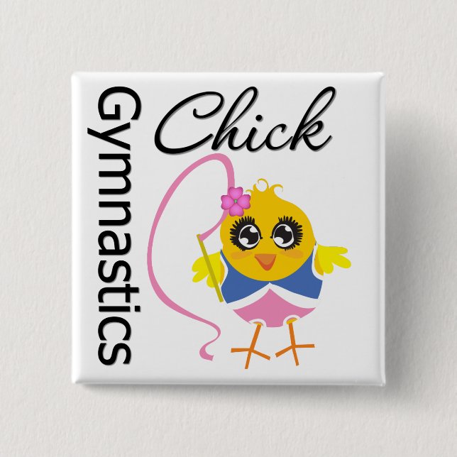 Gymnastics Chick 2 Inch Square Button (Front)
