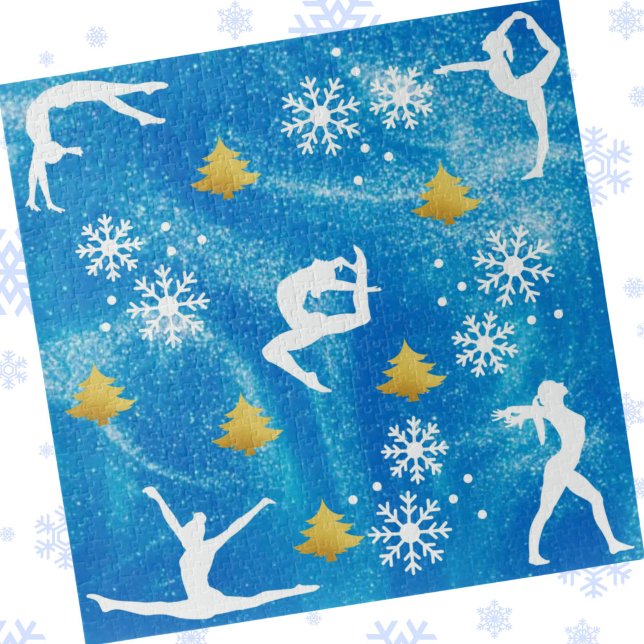 Gymnastics Christmas Blue Sparkle White Pattern Jigsaw Puzzle (Gymnastics Christmas Blue Sparkle White Pattern Jigsaw Puzzle)