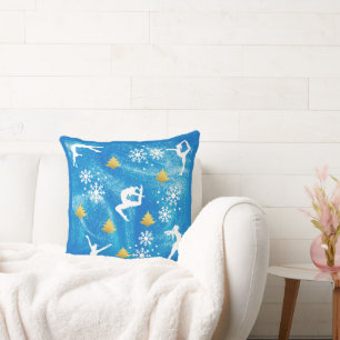 Gymnastics Christmas Blue Sparkle White Pattern Throw Pillow
