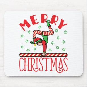 Gymnastics Christmas Elf on Beam Mouse Pad