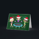 Gymnastics Christmas Girls in Santa Hats Cute Holiday Card<br><div class="desc">This beautiful gymnastics Christmas card features 3 cute gymnast girls wearing Santa hats and holding a pose with ribbons on a pretty green holiday background. The blonde is holding a red ribbon,  the brunette is jumping on a trampoline,  and the African American girl is holding a green ribbon.</div>