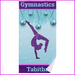 Gymnastics Christmas Purple Aqua Personalized    Beach Towel<br><div class="desc">Girls Gymnastics Holiday themed Cool Purple and Aqua Blue sparkle design with the name of your gymnast! This sparkly gymnast silhouette is doing a gymnastics backbend walkover often seen during floor exercise routines!</div>