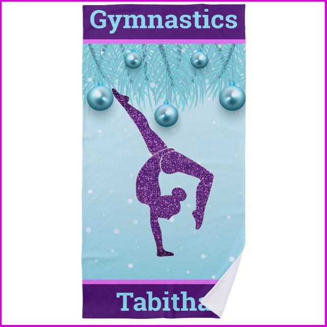 Gymnastics Christmas Purple Aqua Personalized    Beach Towel (Creator Uploaded)