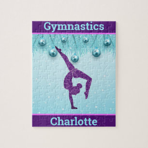 Gymnastics Christmas Purple Aqua Personalized   Jigsaw Puzzle