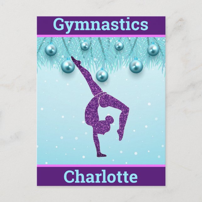 Gymnastics Christmas Purple Aqua Personalized   Postcard (Front)