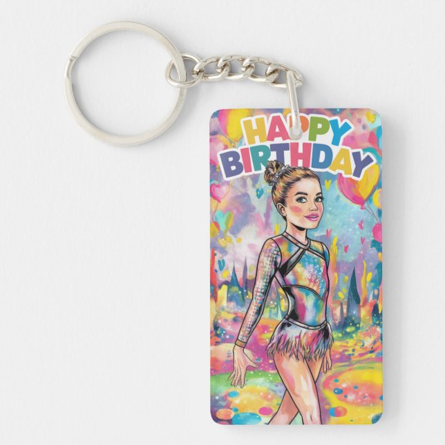 Gymnastics colourful painted personalized birthday keychain (Front)