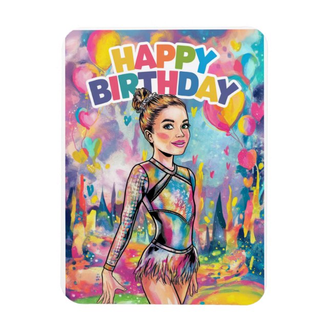 Gymnastics colourful painted personalized birthday magnet (Vertical)