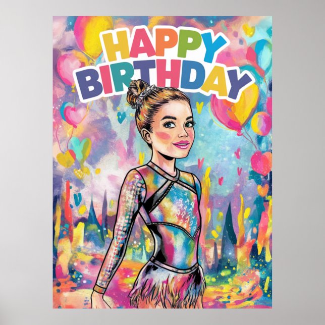Gymnastics colourful painted personalized birthday poster (Front)