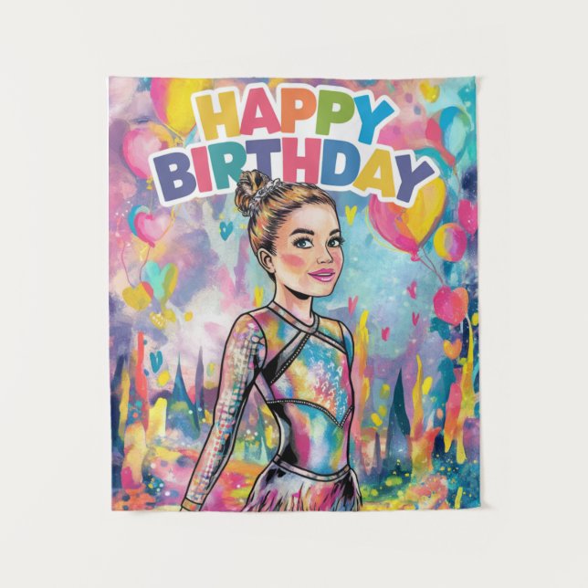 Gymnastics colourful painted personalized birthday tapestry (Front)