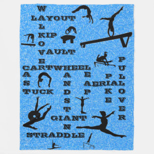 Gymnastics Crosswords Skills Blue Glitter Fleece Blanket