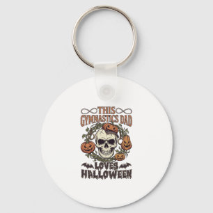 Gymnastics Dad Loves Halloween Skull Pumpkins Bats Keychain