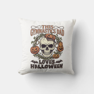 Gymnastics Dad Loves Halloween Skull Pumpkins Bats Throw Pillow