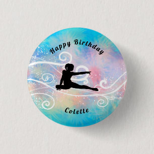 Gymnastics / Dance Happy Birthday Custom Swirl 1 Inch Round Button