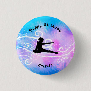 Gymnastics / Dance Happy Birthday Custom Swirl 1 Inch Round Button