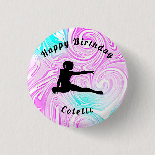 Gymnastics / Dance Happy Birthday Custom Swirl 1 Inch Round Button