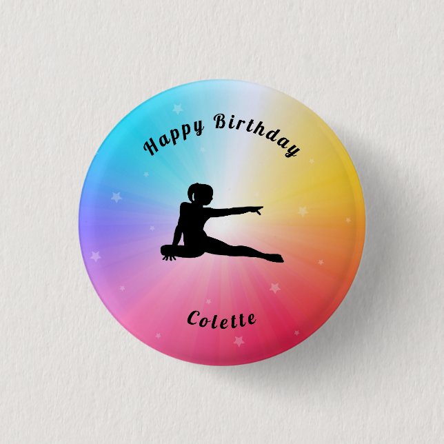 Gymnastics / Dance Happy Birthday Rainbow Button (Front)