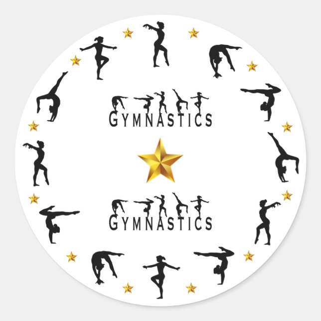 Gymnastics, Female, Gold Stars Classic Round Sticker (Front)