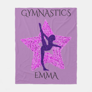Gymnastics fleece blanket with personalized name.