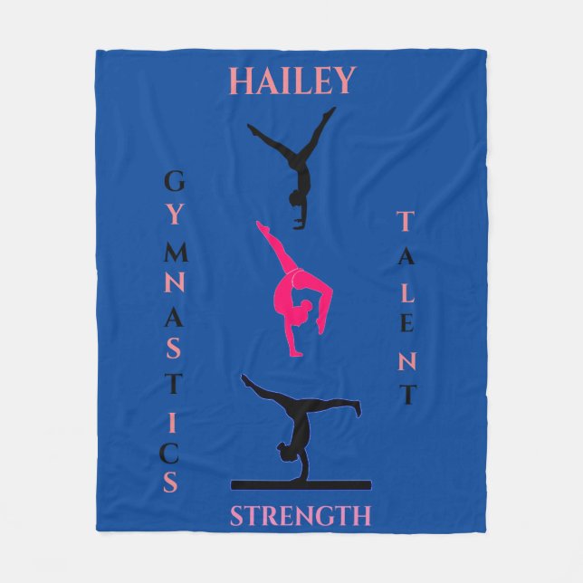 Gymnastics fleece blanket with personalized name. (Front)
