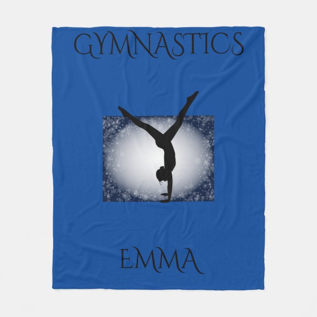Gymnastics fleece blanket with personalized name. (Front)