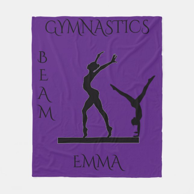 Gymnastics fleece blanket with personalized name. (Front)