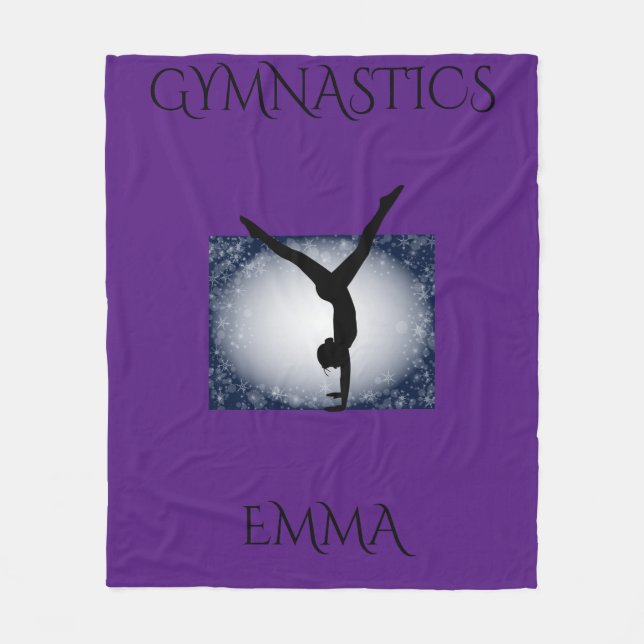 Gymnastics fleece blanket with personalized name. (Front)