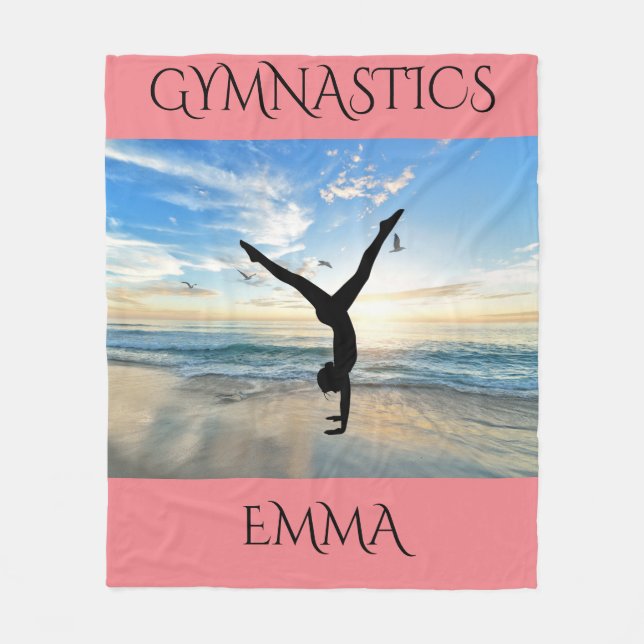 Gymnastics fleece blanket with personalized name. (Front)
