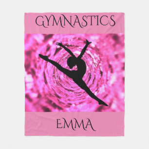Gymnastics fleece blanket with personalized name.