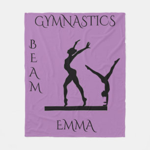 Gymnastics fleece blanket with personalized name.
