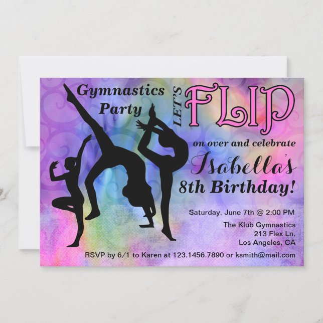 Gymnastics Flip Girls Birthday Party Invitation (Front)