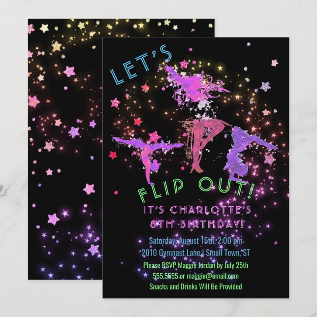 Gymnastics Flip Girls Birthday Party Invitation (Front/Back)