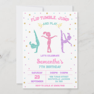 Gymnastics Flip Tumble Jump Birthday Invitation