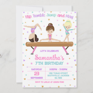 Gymnastics Flip Tumble Jump Birthday Invitation