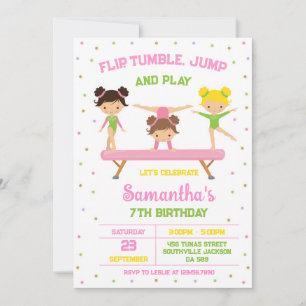 Gymnastics Flip Tumble Jump Birthday Invitation