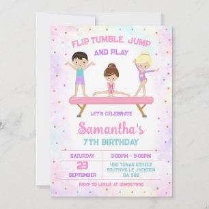 Gymnastics Flip Tumble Jump Birthday Invitation
